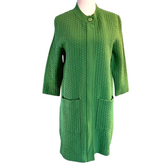 EUC! COS Kelly Green Coat Jacket Cotton Blend A-Line Metal Zipper 2 Pockets S - Picture 1 of 11